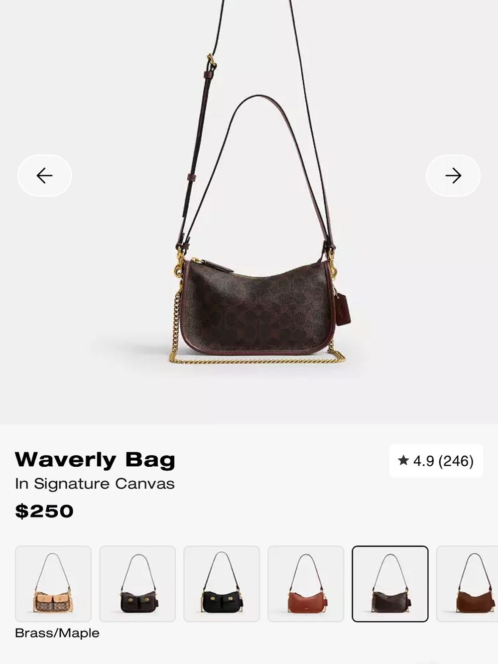 Coach Dark Brown Signature Canvas Waverly Bag with Gold Chain - Picture 8 of 8